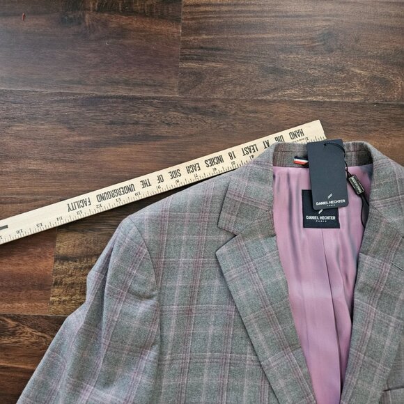 NWT Daniel Hechter Lightweight Gray/Purple Plaid Wool Sport Coat - Men's 44R - Picture 11 of 16